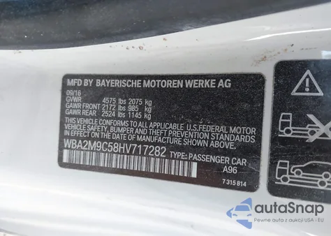 2017 BMW 230I xDrive z USA, uszkodzony, nr VIN WBA2M9C58HV717282